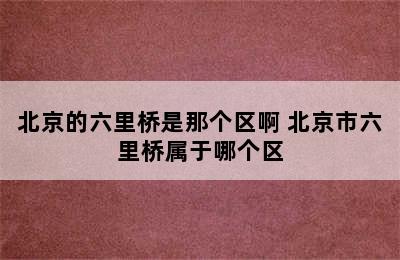 北京的六里桥是那个区啊 北京市六里桥属于哪个区